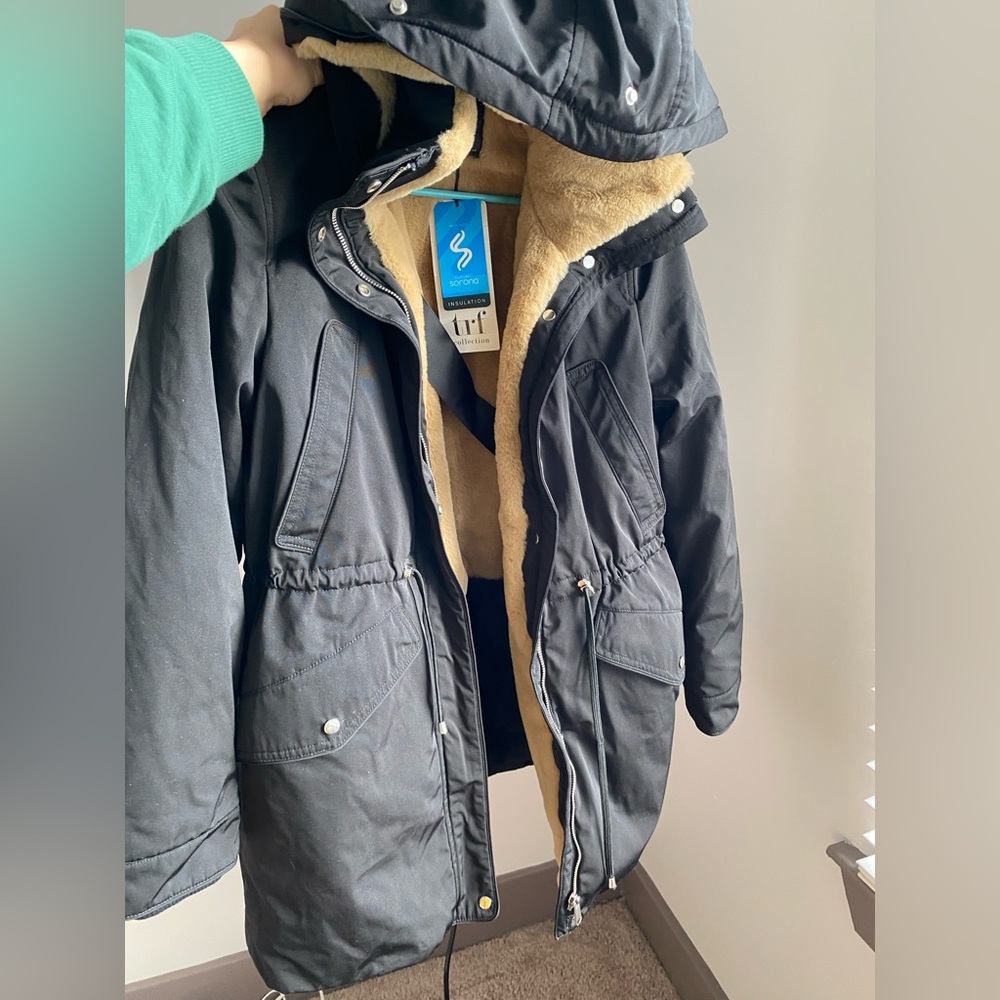 Zara Sorona DuPont thermal fill puffer coat parka jacket “NO faux fur” Black XS - Picture 11 of 16